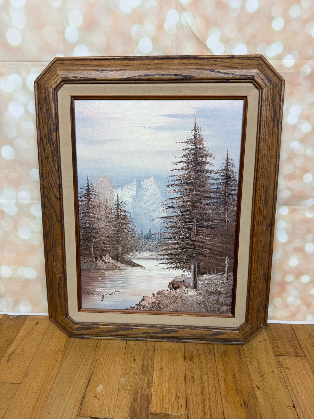 Vintage Snowy Mountain Landscape Original Oil on Board Painting / 12” x 16”
